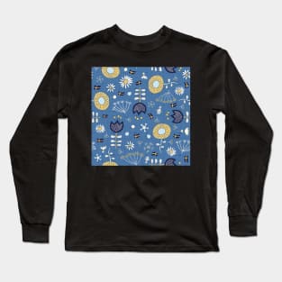  yellow and light blue flowers on blue background. For midsummer, pick 7 different wildflowers and place them under your pillow. The next night you dream of your husband. :-) Long Sleeve T-Shirt